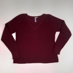 Francesca's Alya Maroon Lattice Sweater Size S